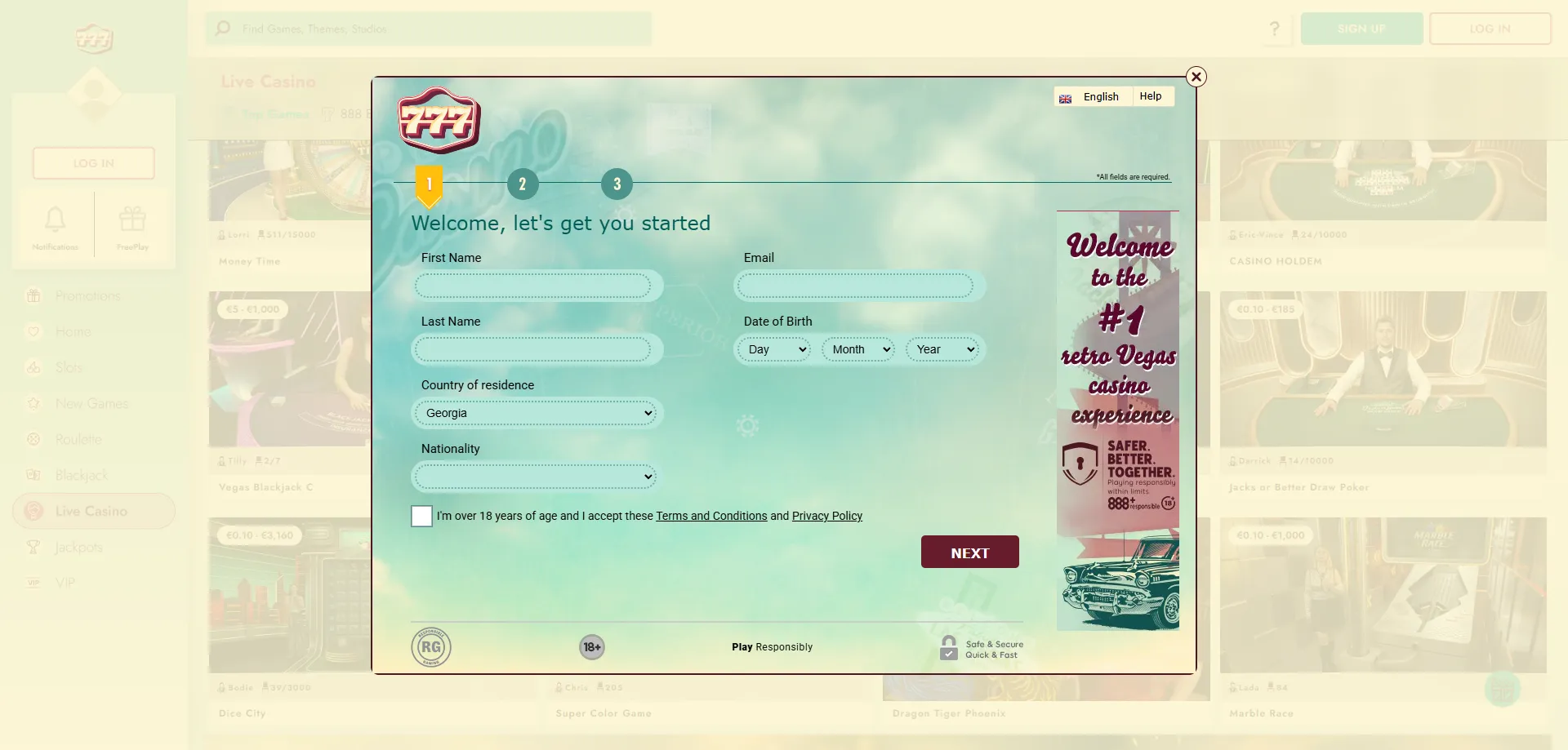 777 Casino registration — create your account in minutes